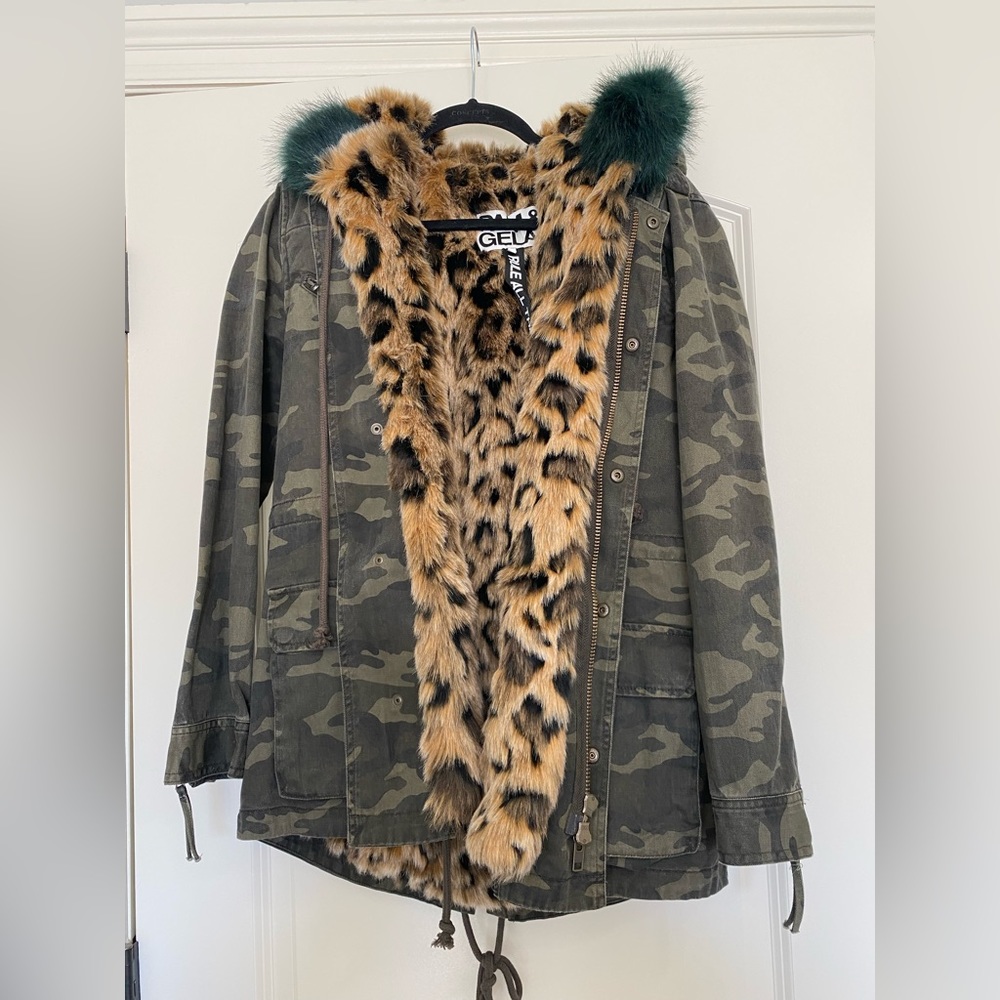 Pam & Gela Camo Feaux Fur Jacket